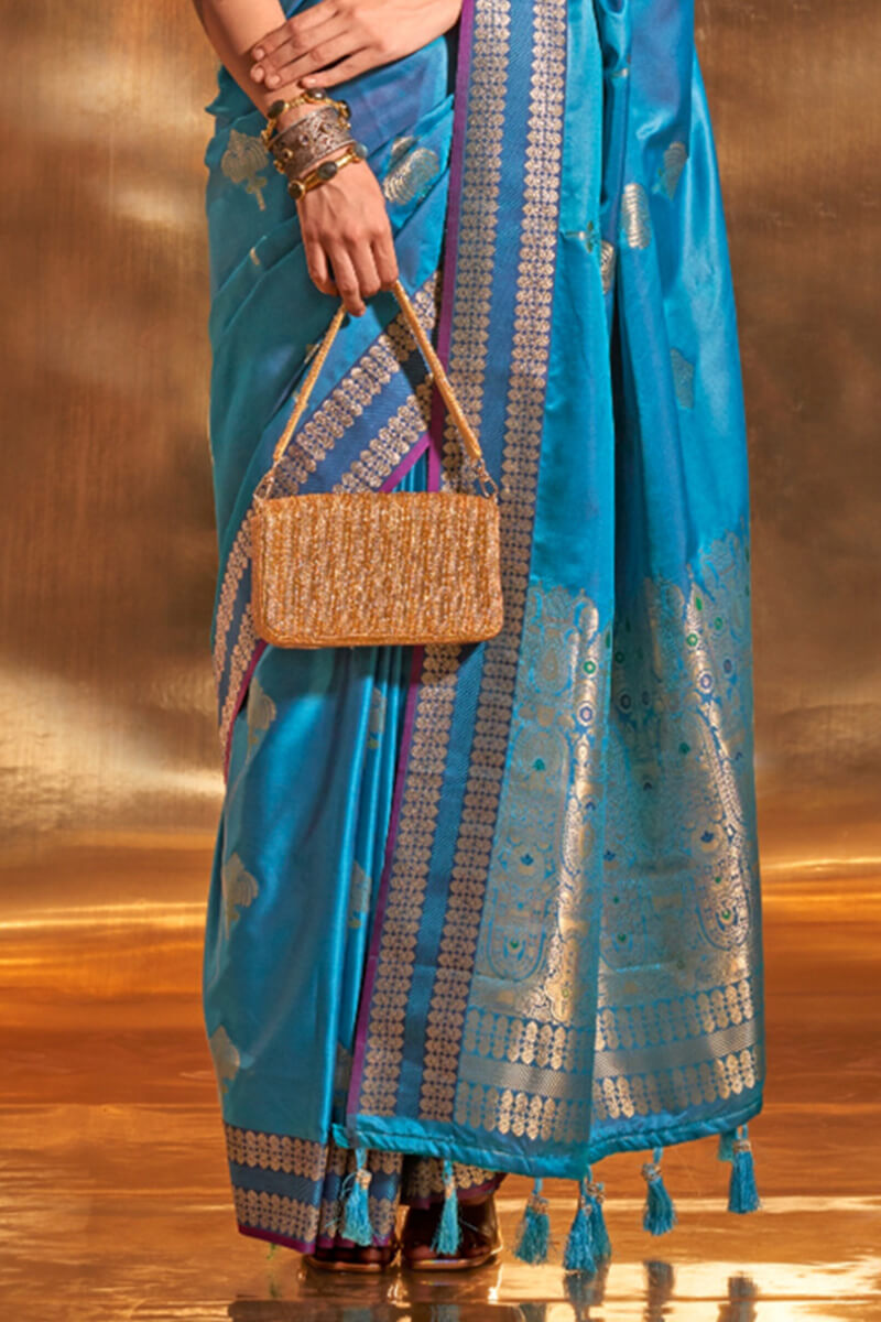 Picton Blue Banarasi Satin Silk Saree