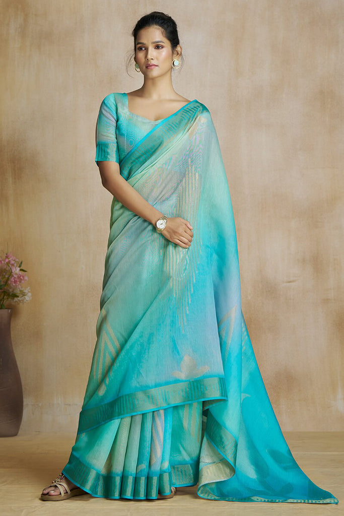 Picton Blue Silk Saree with Digital Print