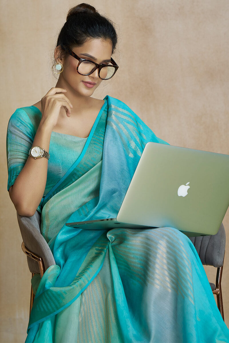 Picton Blue Silk Saree with Digital Print