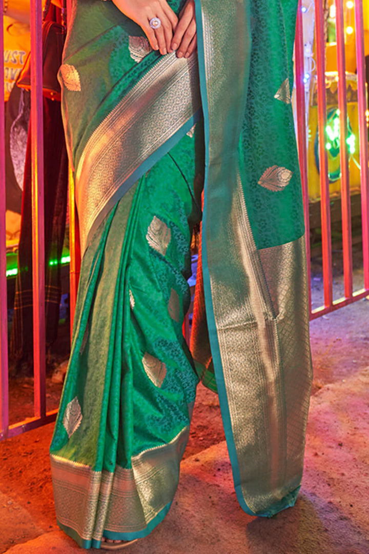 Pine Green Banarasi Handloom Silk Saree