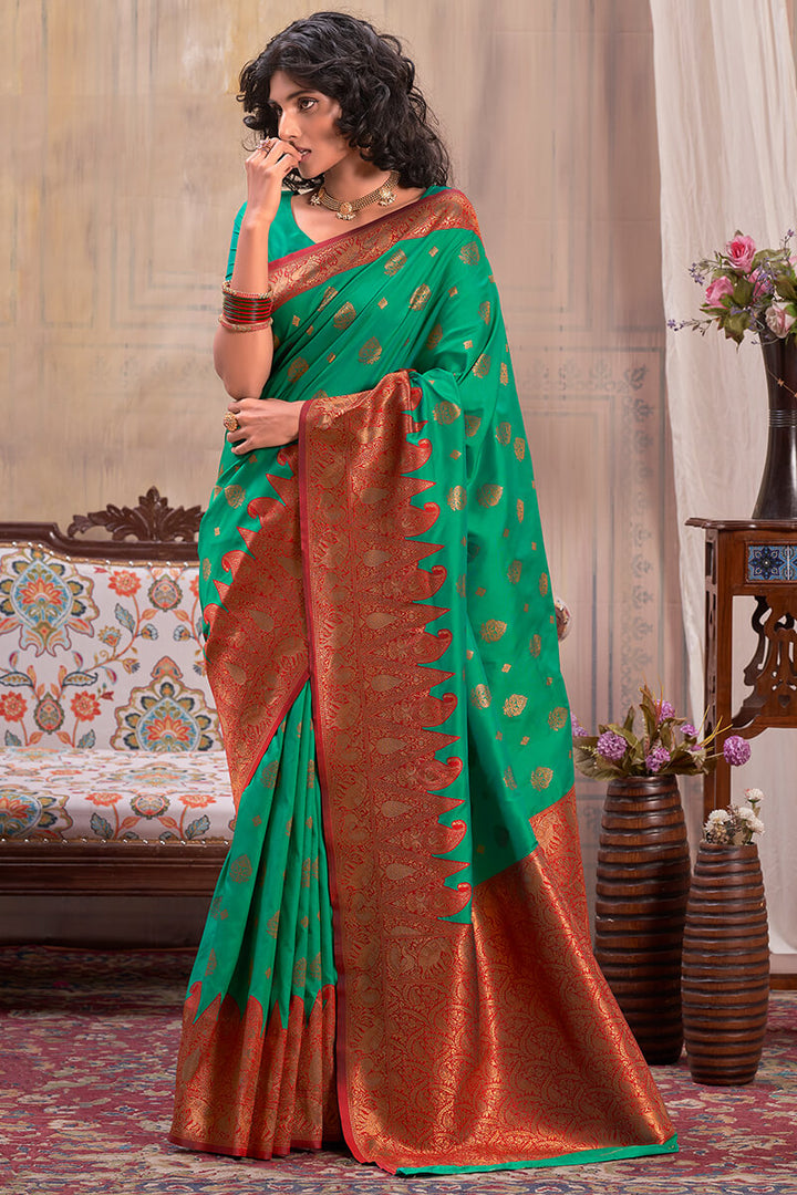 Pine Green Banarasi Silk Saree