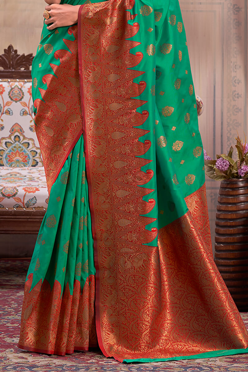 Pine Green Banarasi Silk Saree