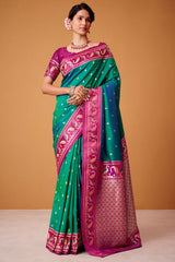 Pine Green Banarasi Soft Satin Silk Saree