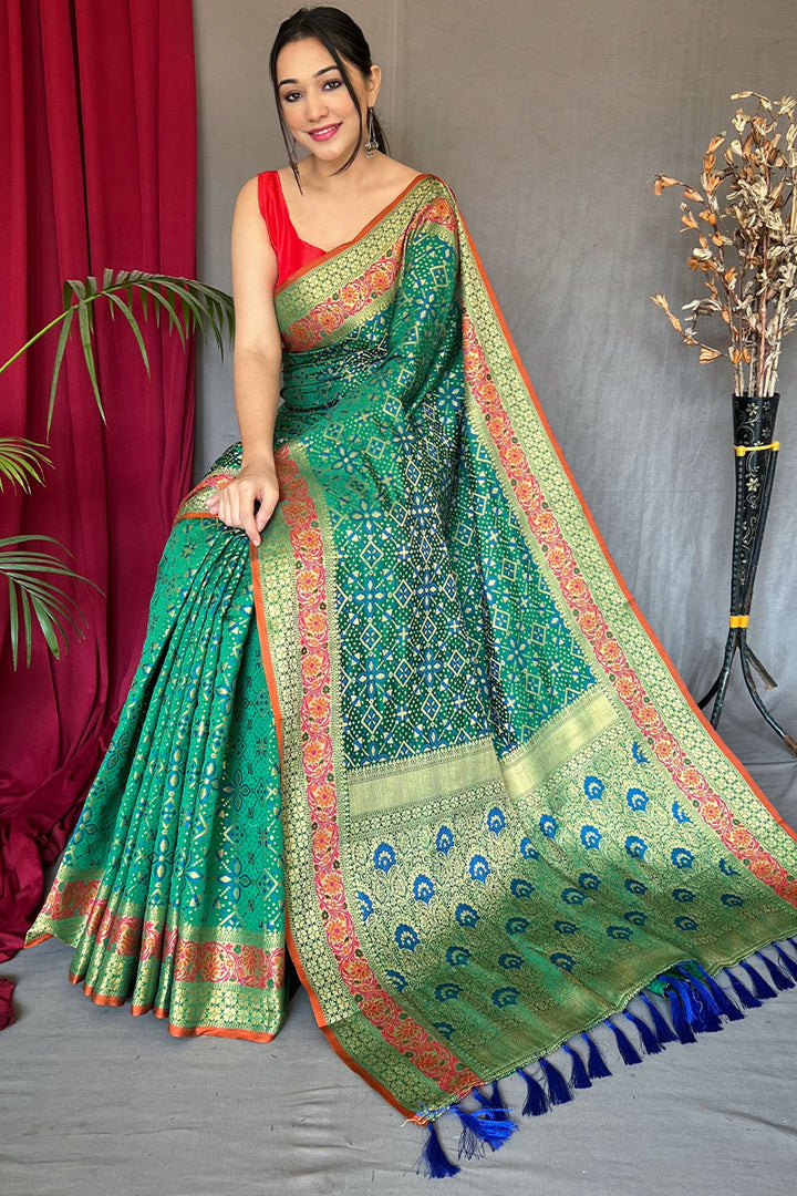 Pine Green Patola Silk Saree