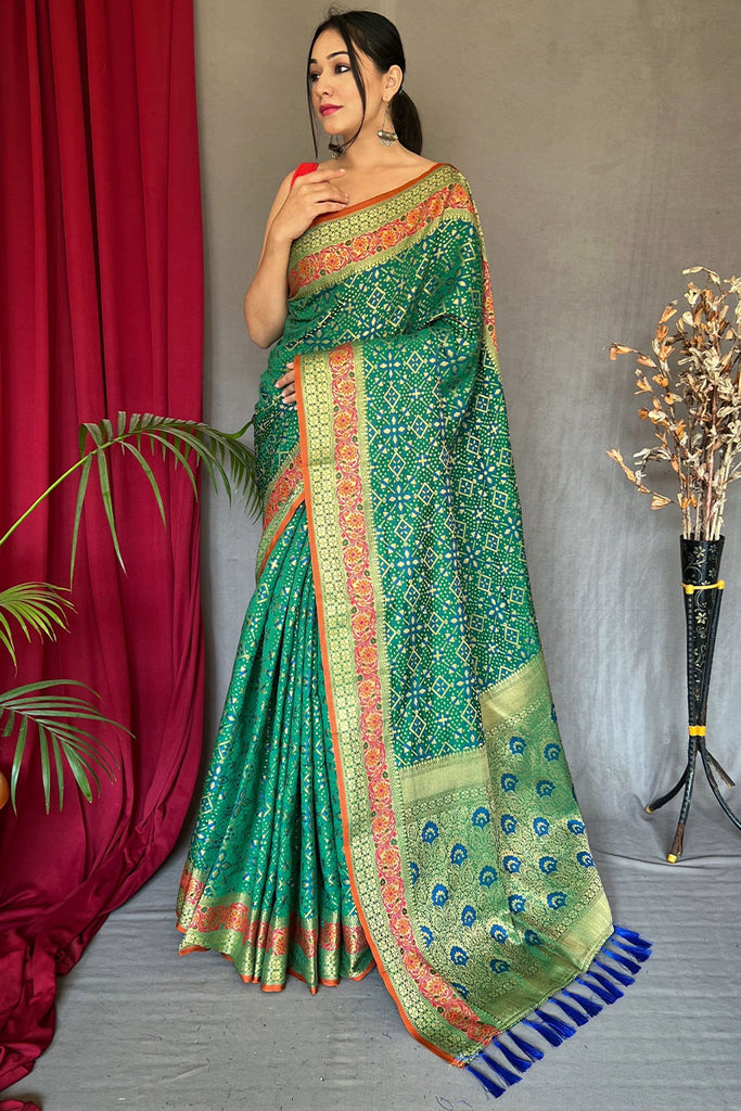 Pine Green Patola Silk Saree