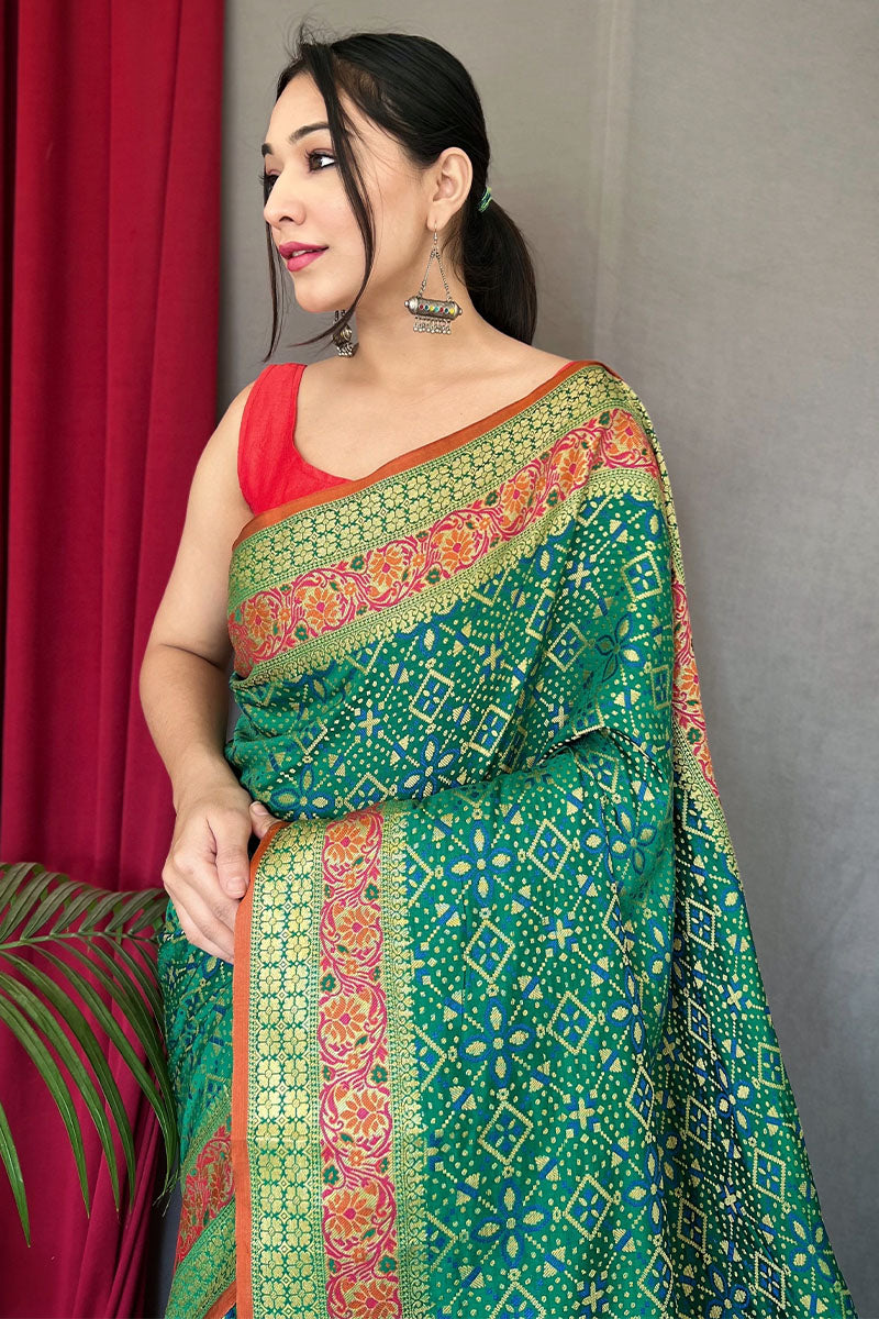 Pine Green Patola Silk Saree