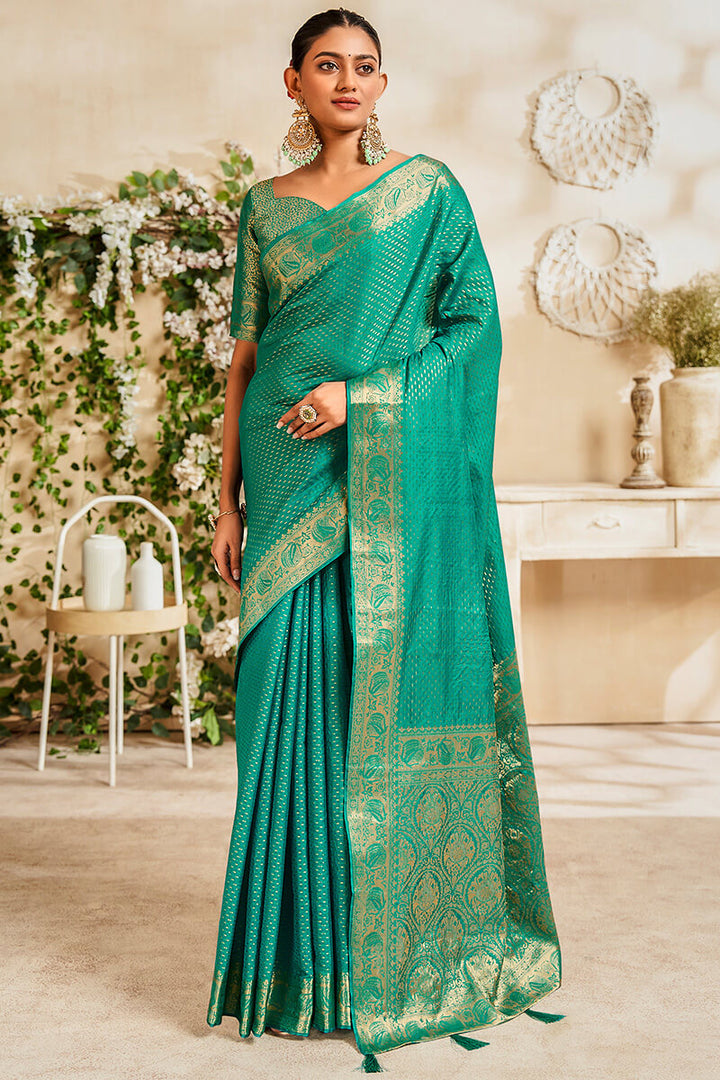 Pine Green Soft Banarasi Silk Saree