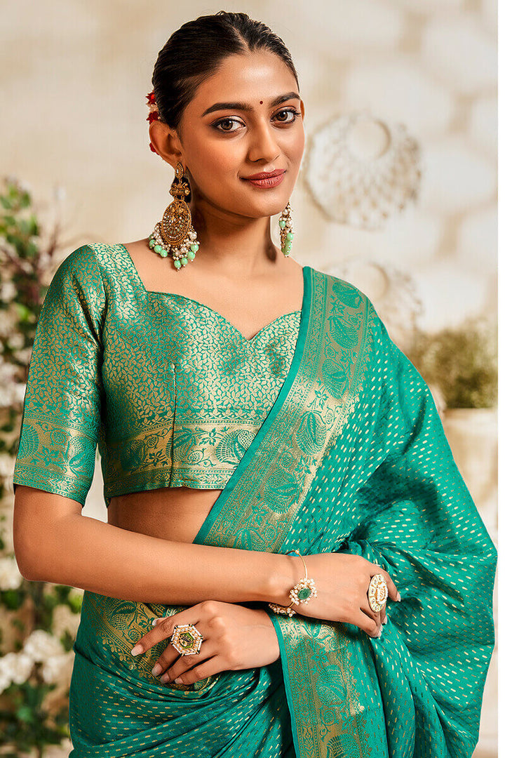 Pine Green Soft Banarasi Silk Saree