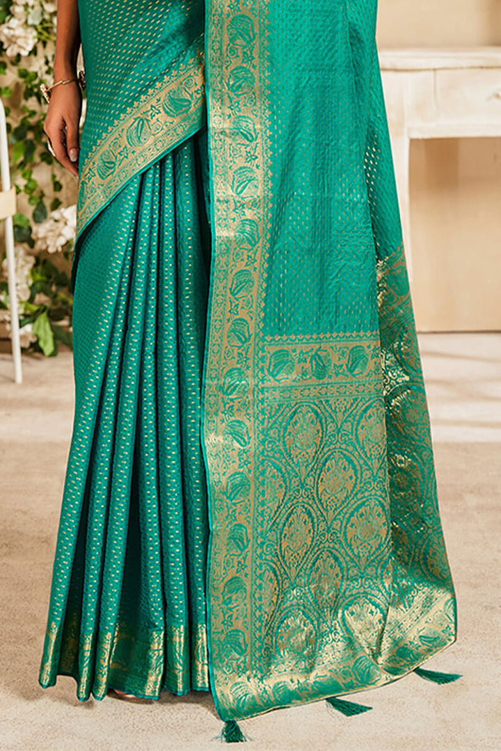 Pine Green Soft Banarasi Silk Saree