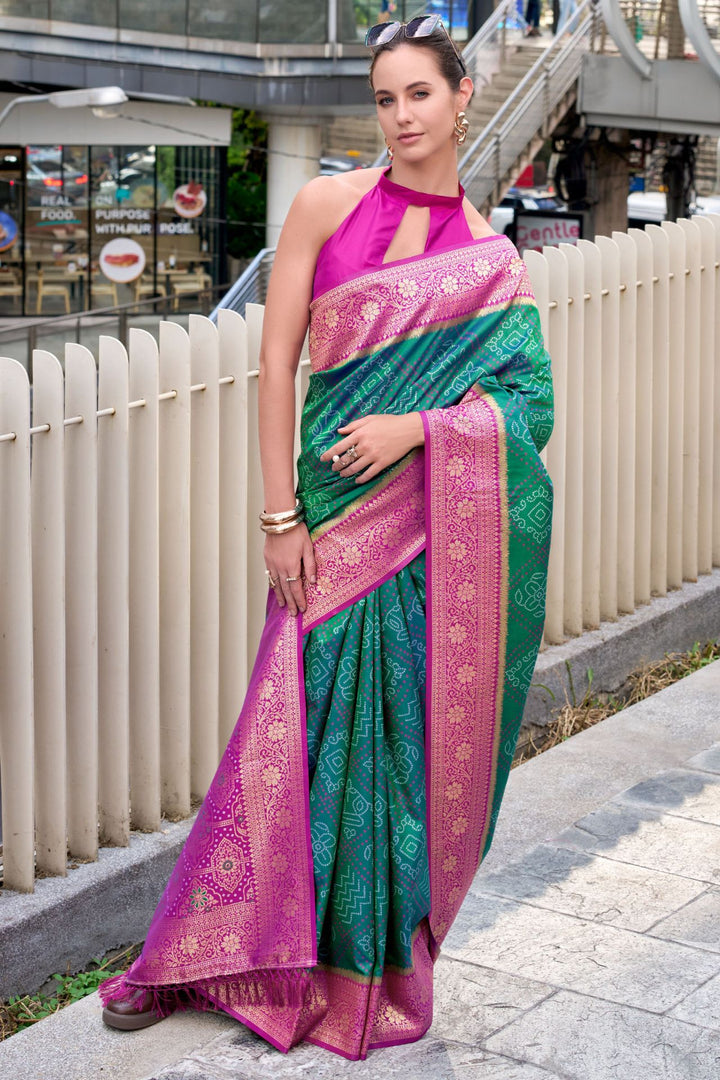 Pine Green Soft Bandhani Saree
