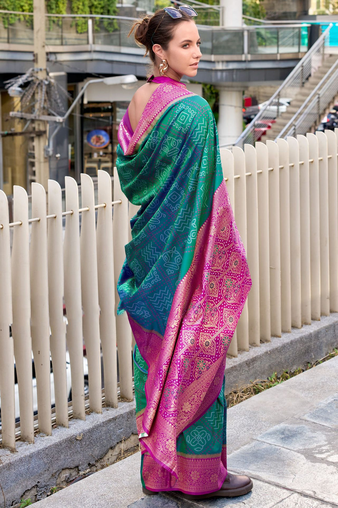 Pine Green Soft Bandhani Saree