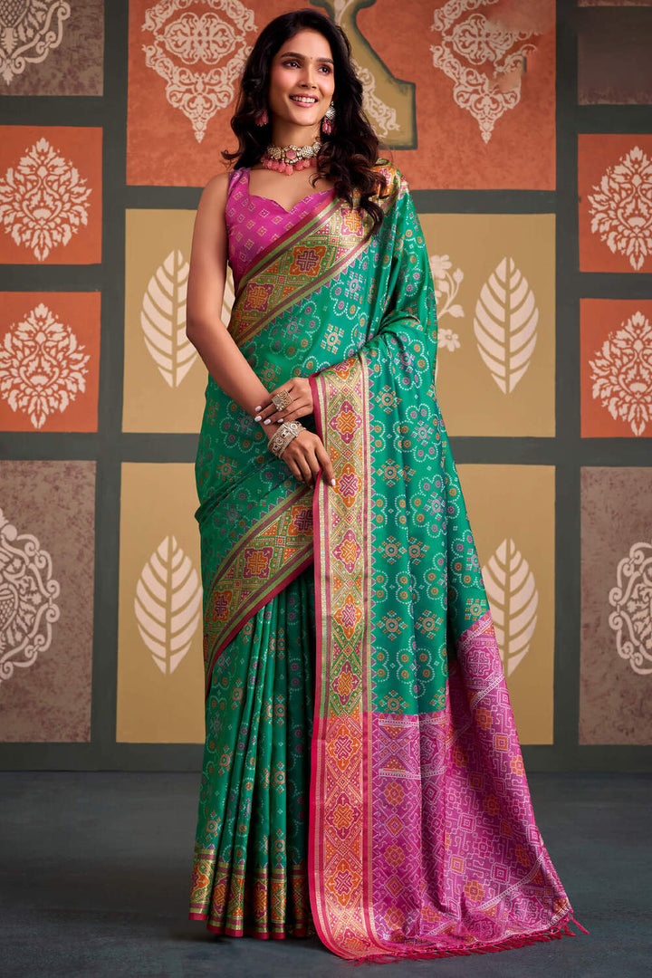 Pine Green Soft Patola Silk Saree