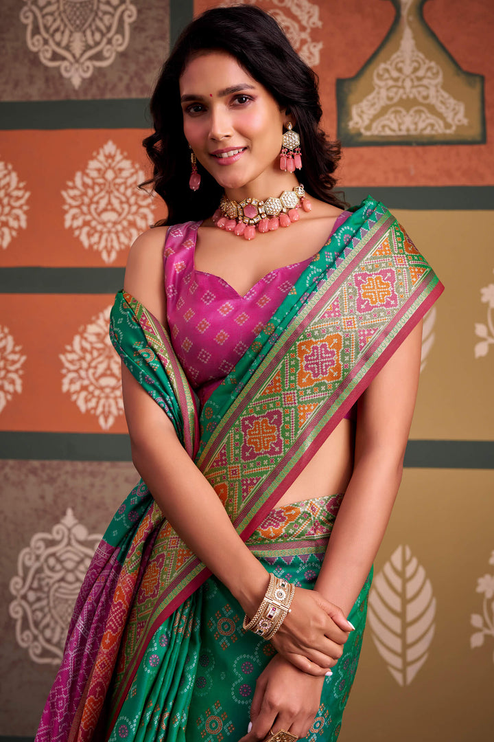 Pine Green Soft Patola Silk Saree