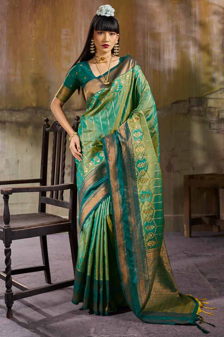 Pine Green Soft Pochampally Silk Saree