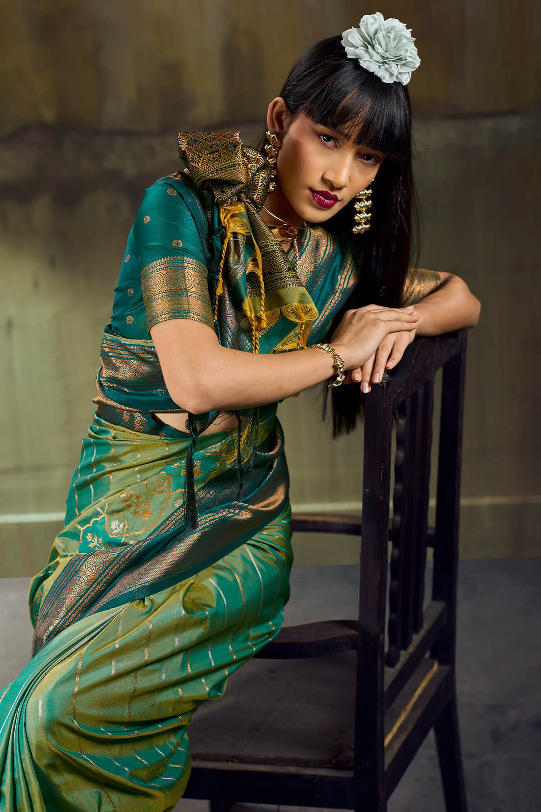 Pine Green Soft Pochampally Silk Saree