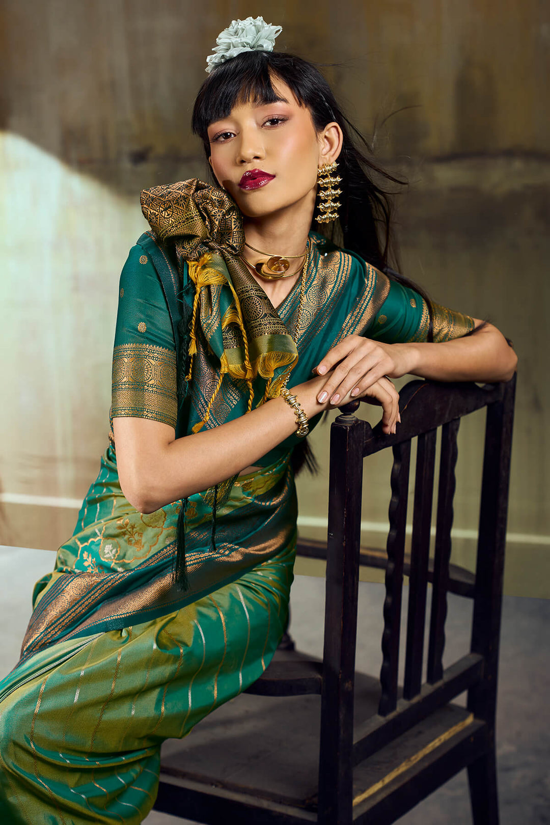 Pine Green Soft Pochampally Silk Saree