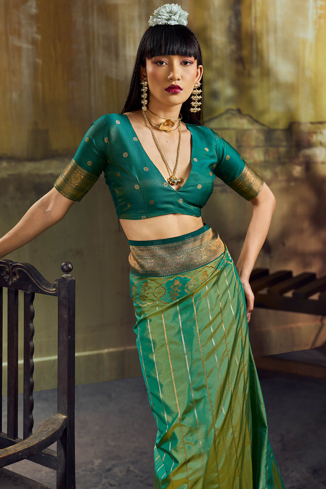Pine Green Soft Pochampally Silk Saree