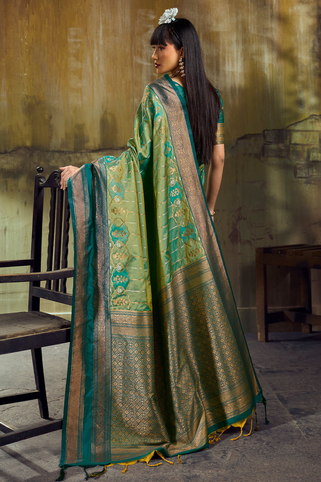 Pine Green Soft Pochampally Silk Saree