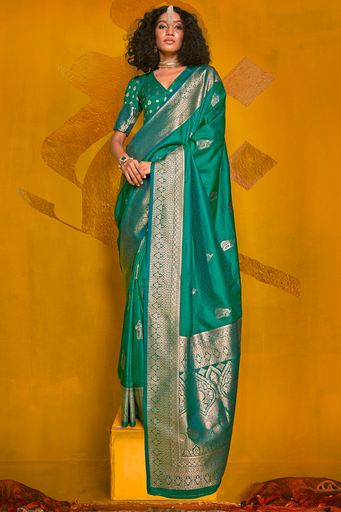 Pine Green Two tone Banarasi Silk Saree