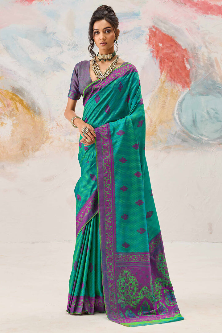 Pine Green Woven Kanjivaram Silk Saree