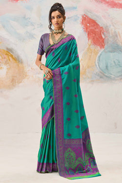 Pine Green Woven Kanjivaram Silk Saree