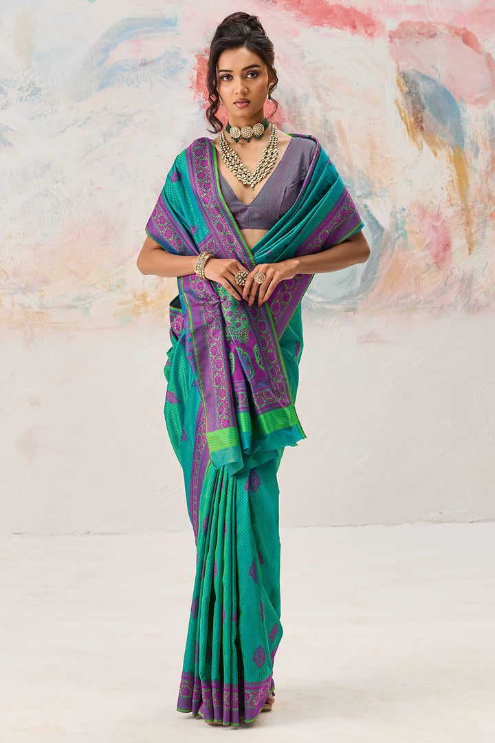 Pine Green Woven Kanjivaram Silk Saree