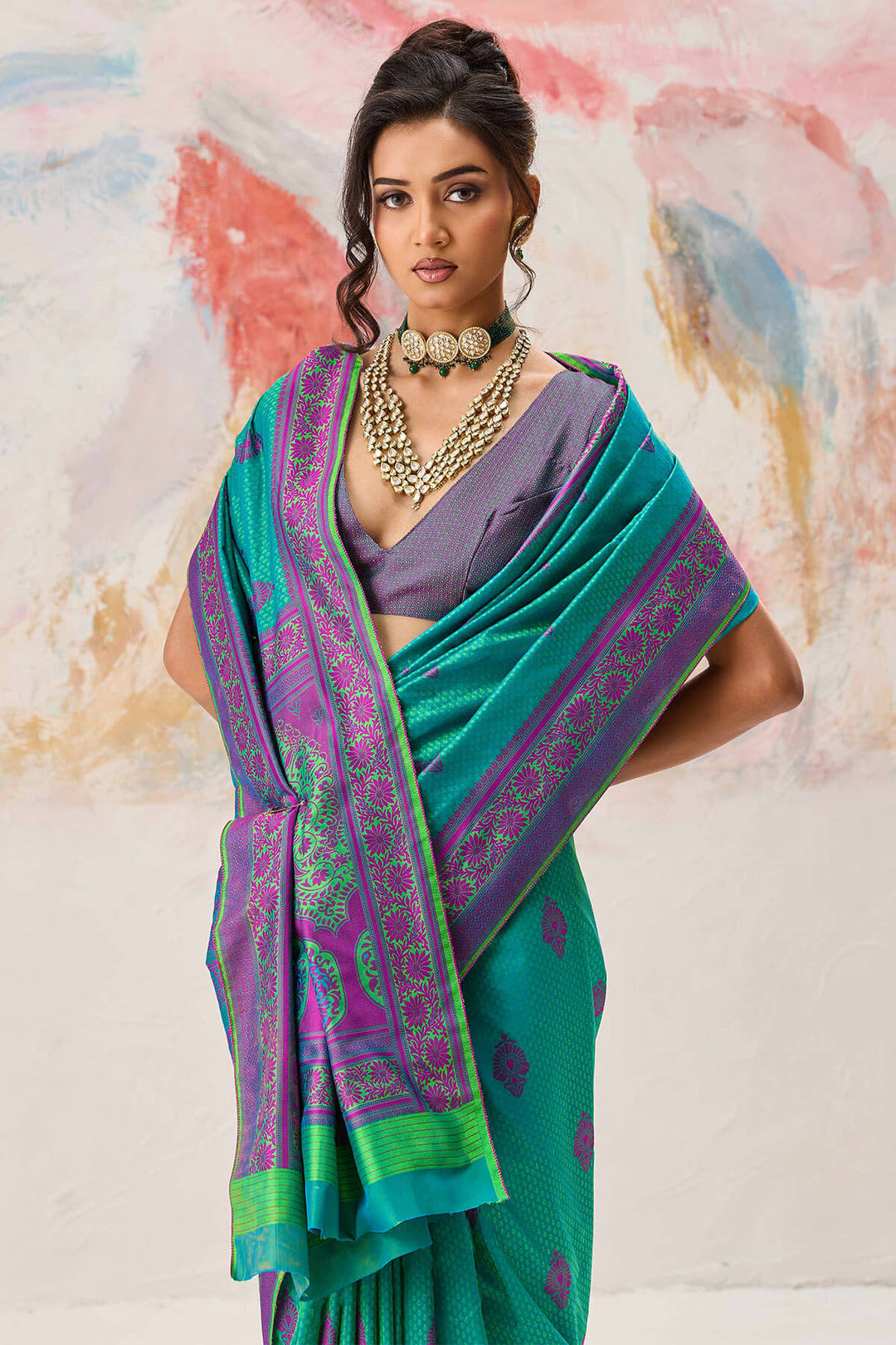 Pine Green Woven Kanjivaram Silk Saree