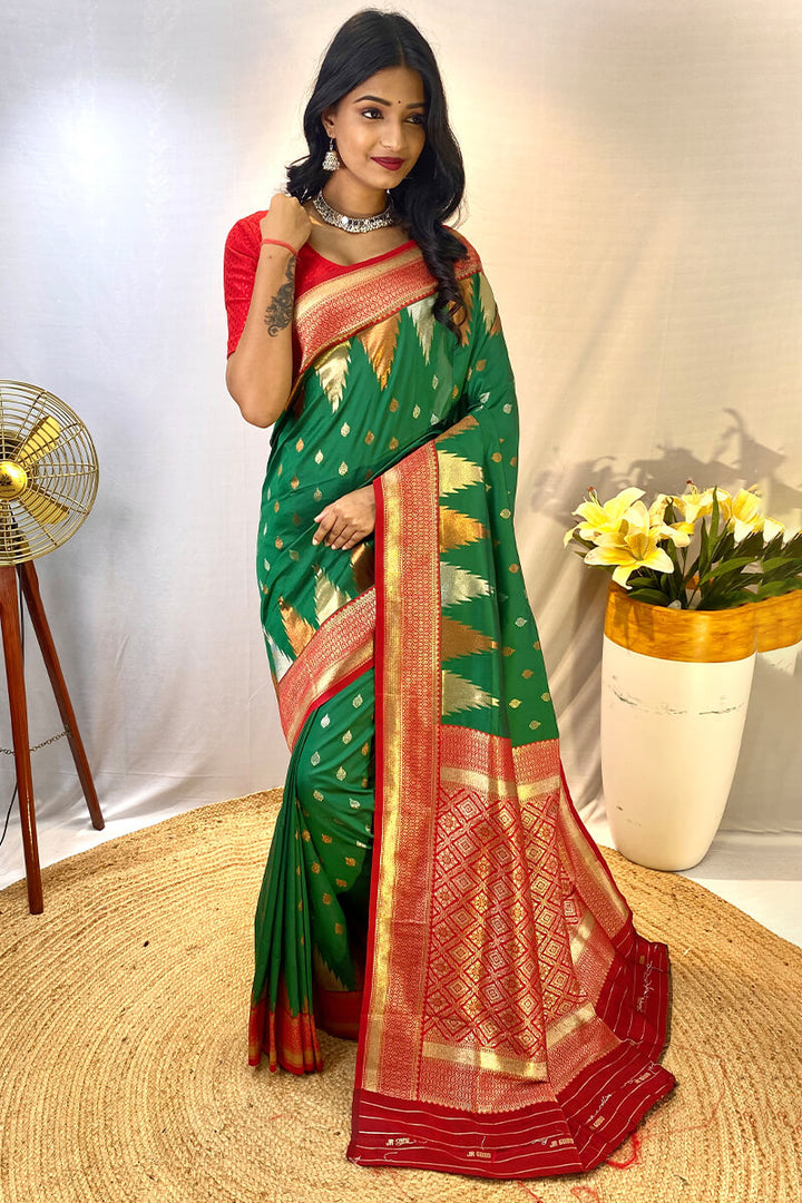 Pine Green Zari Woven Banarasi Silk Saree