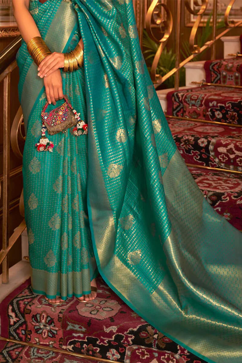 Pine Green Zari Woven Kanjivaram Silk Saree