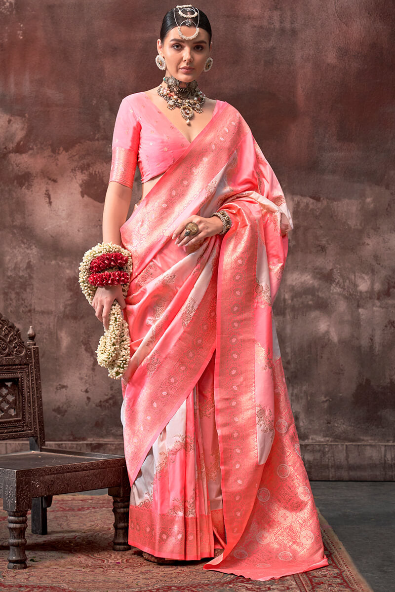 Pink and Beige Handloom Banarasi Silk Saree