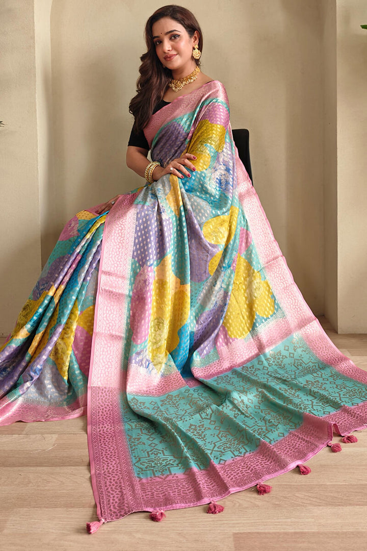 Pink and Multi Color Printed Georgette Woven saree