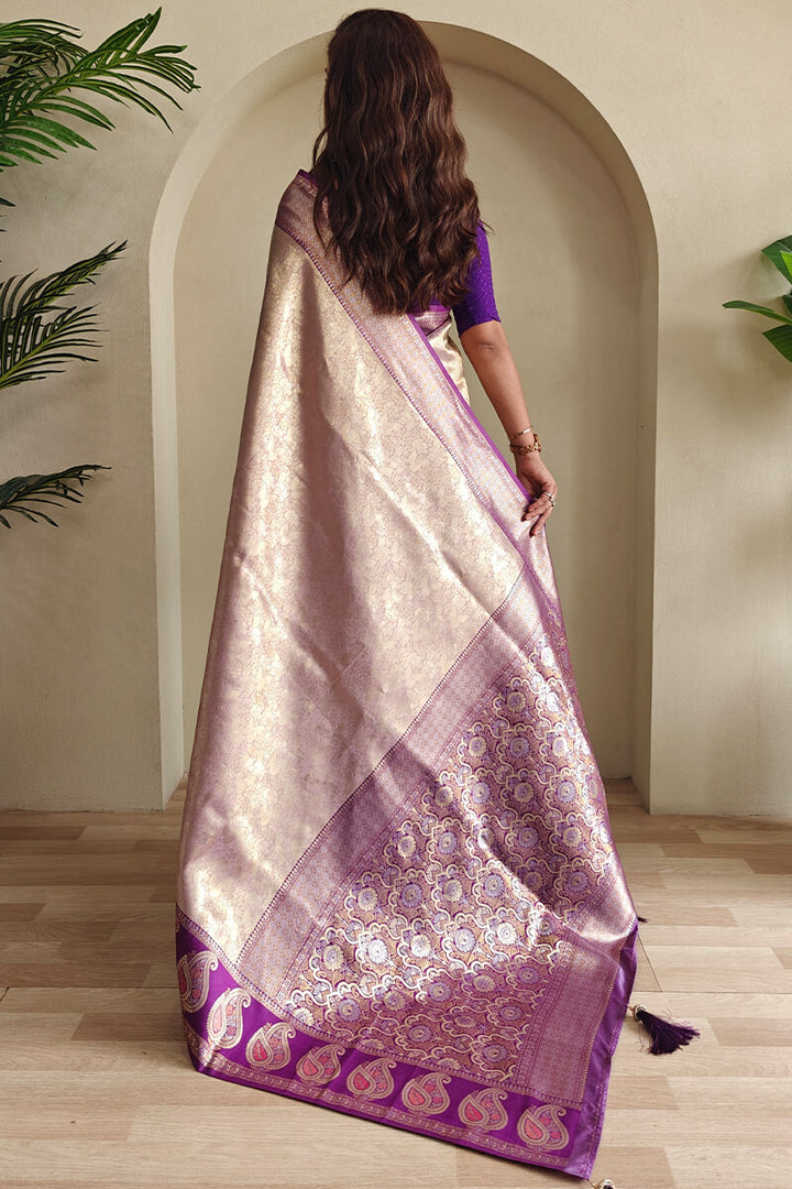 Pinkish Brown Zari Woven Kanjivaram Silk Saree