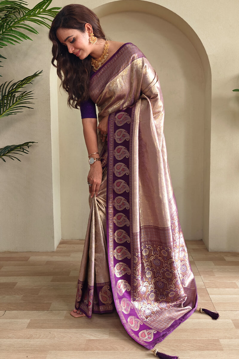 Pinkish Brown Zari Woven Kanjivaram Silk Saree