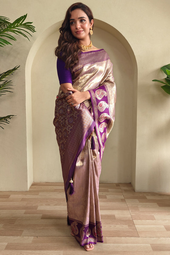 Pinkish Brown Zari Woven Kanjivaram Silk Saree