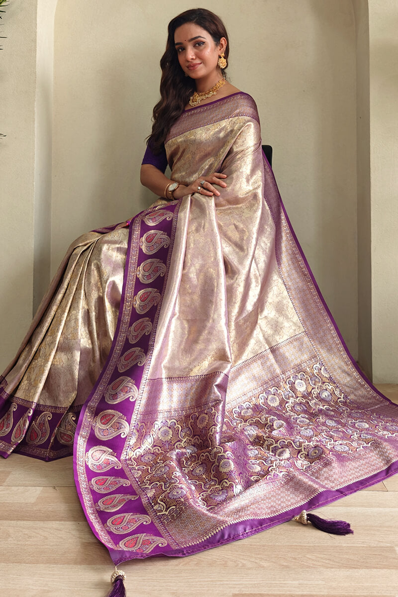 Pinkish Brown Zari Woven Kanjivaram Silk Saree