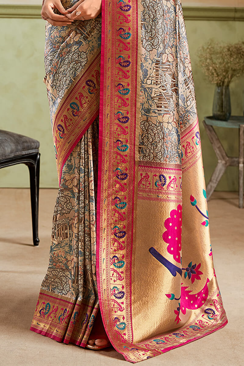 Pinkish Brown Zari Woven Paithani Silk Saree