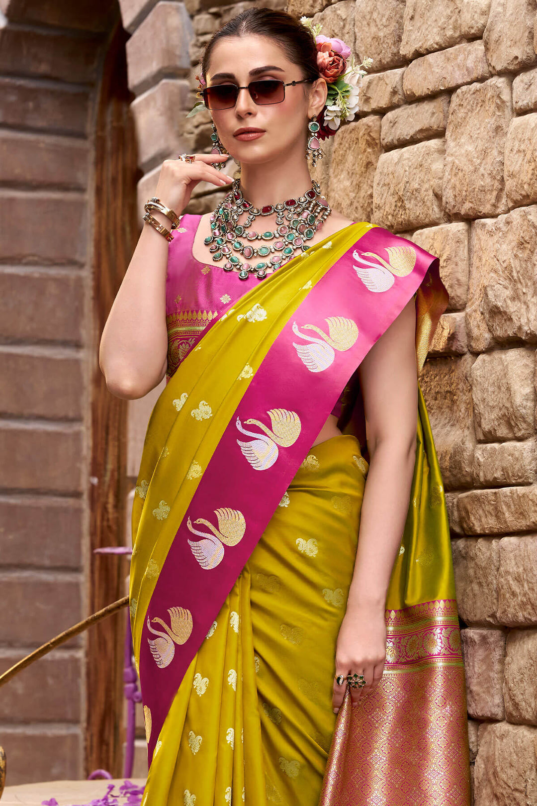 Pirate Gold Satin Silk Saree