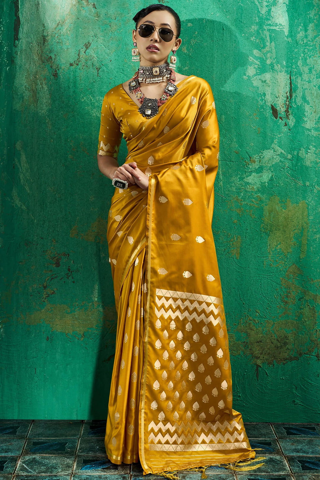 Pirate Gold Zari woven Banarasi Satin silk saree