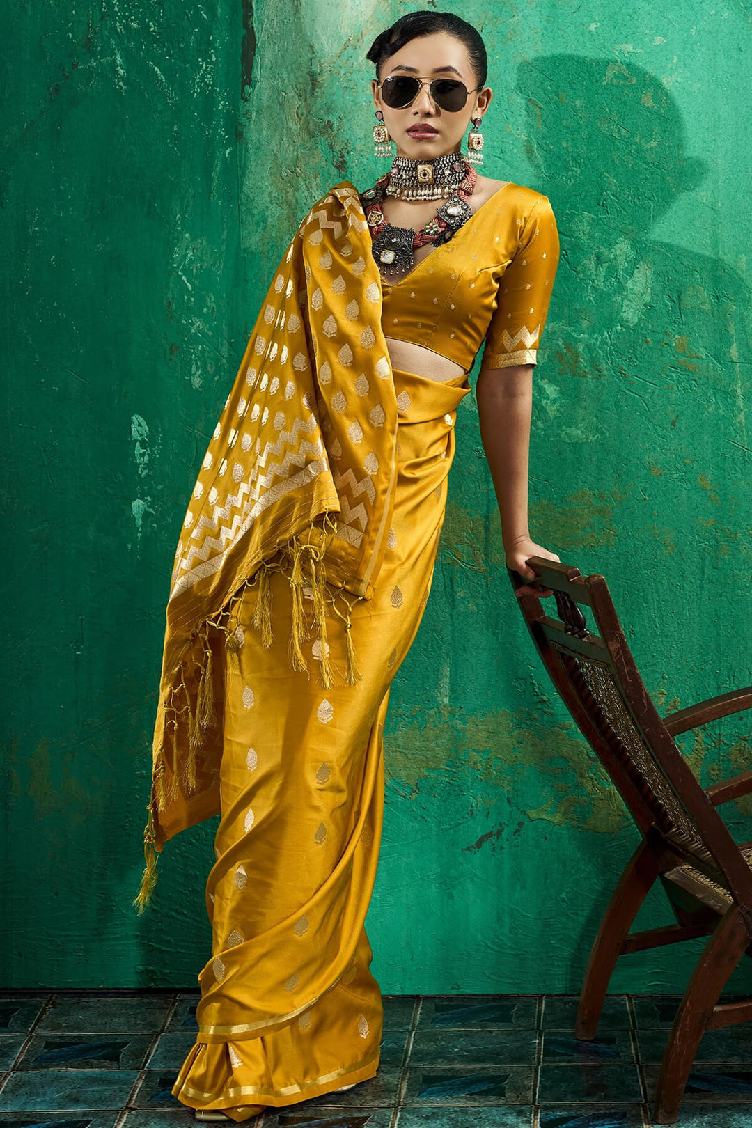Pirate Gold Zari woven Banarasi Satin silk saree