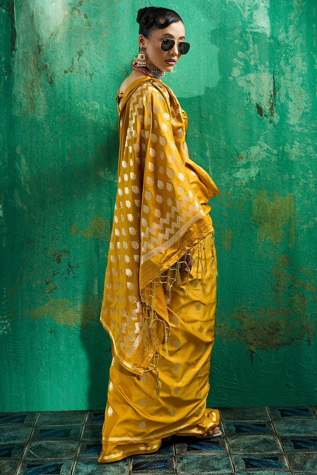 Pirate Gold Zari woven Banarasi Satin silk saree