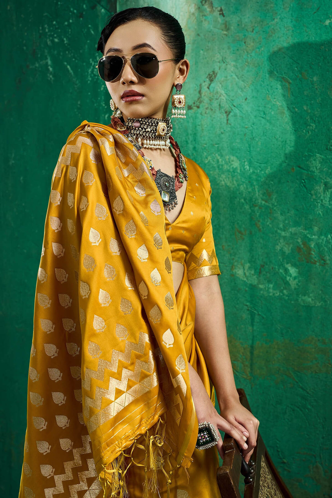 Pirate Gold Zari woven Banarasi Satin silk saree