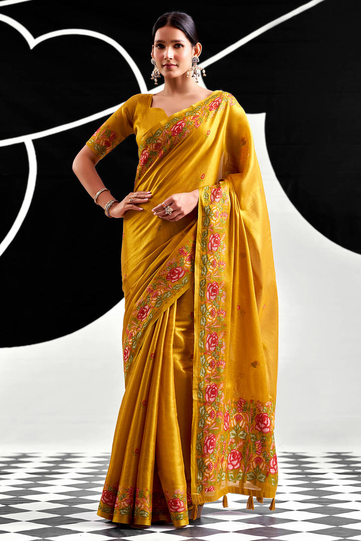 Pirate Gold Zari Woven Banarasi Tissue Silk Saree