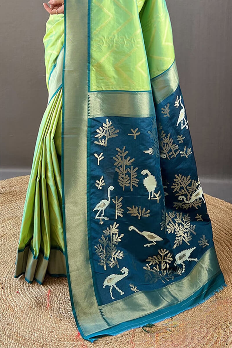 Pistachio Green Soft Banarasi Silk Saree