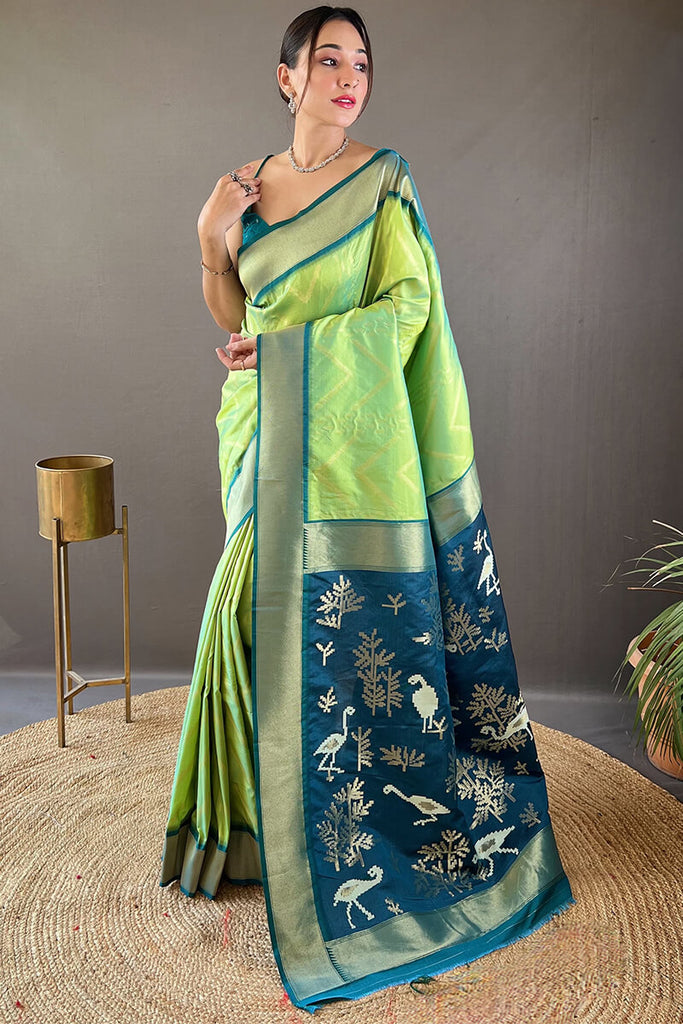 Pistachio Green Soft Banarasi Silk Saree