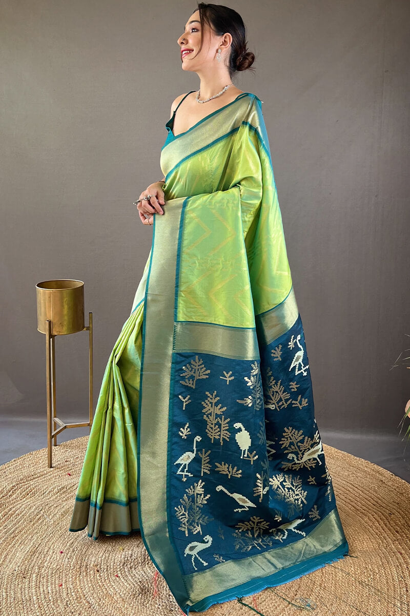 Pistachio Green Soft Banarasi Silk Saree