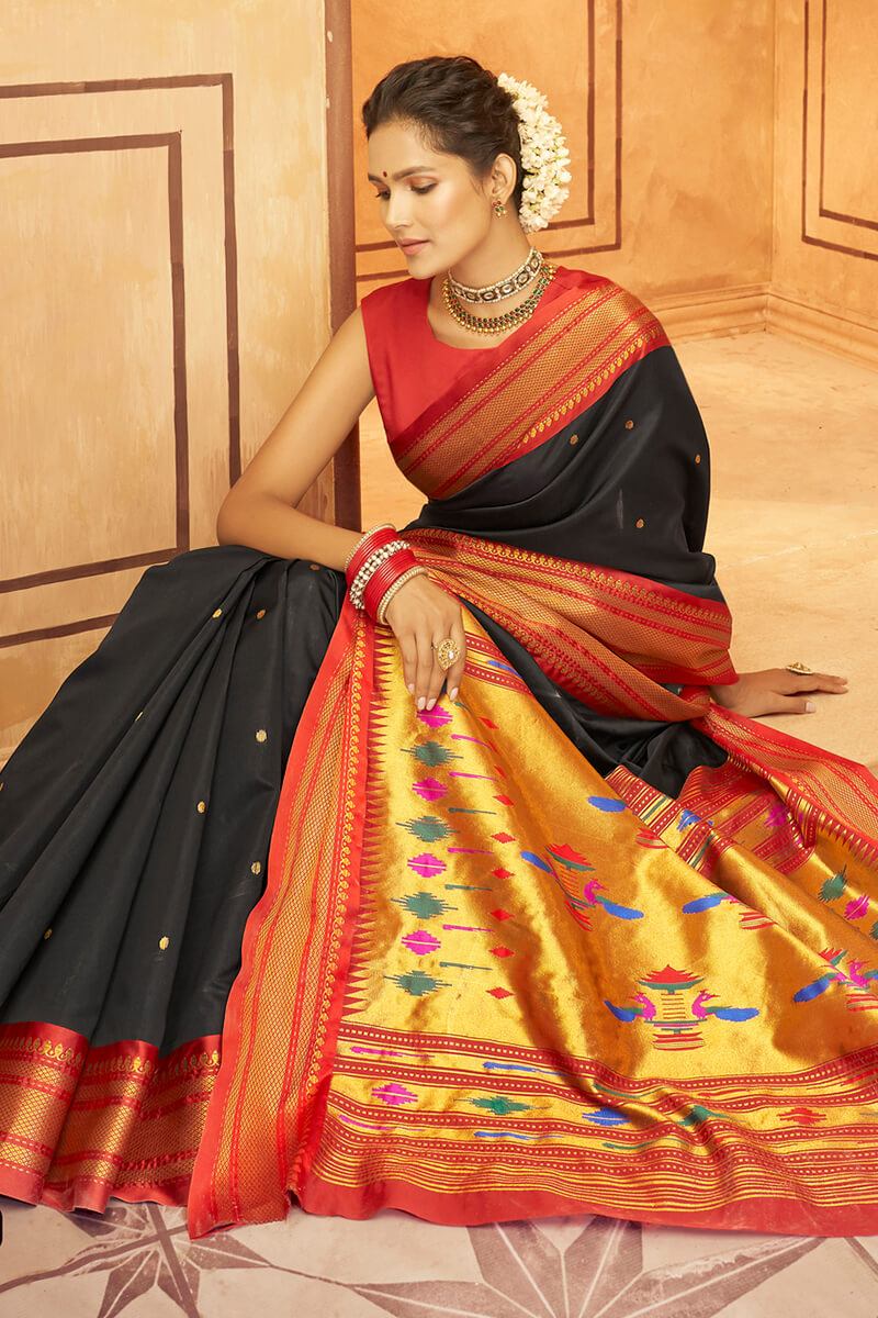 Pitch Black Paithani Silk Saree