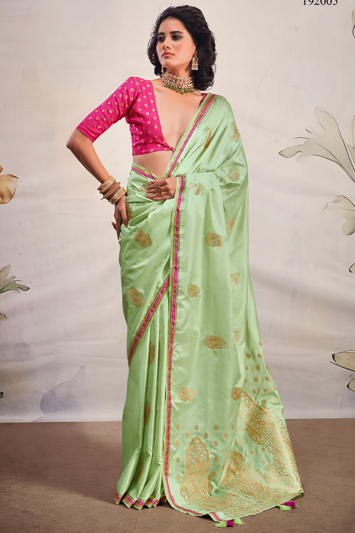 Pixie Green Banarasi Satin Silk Saree