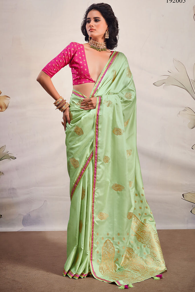 Pixie Green Banarasi Satin Silk Saree