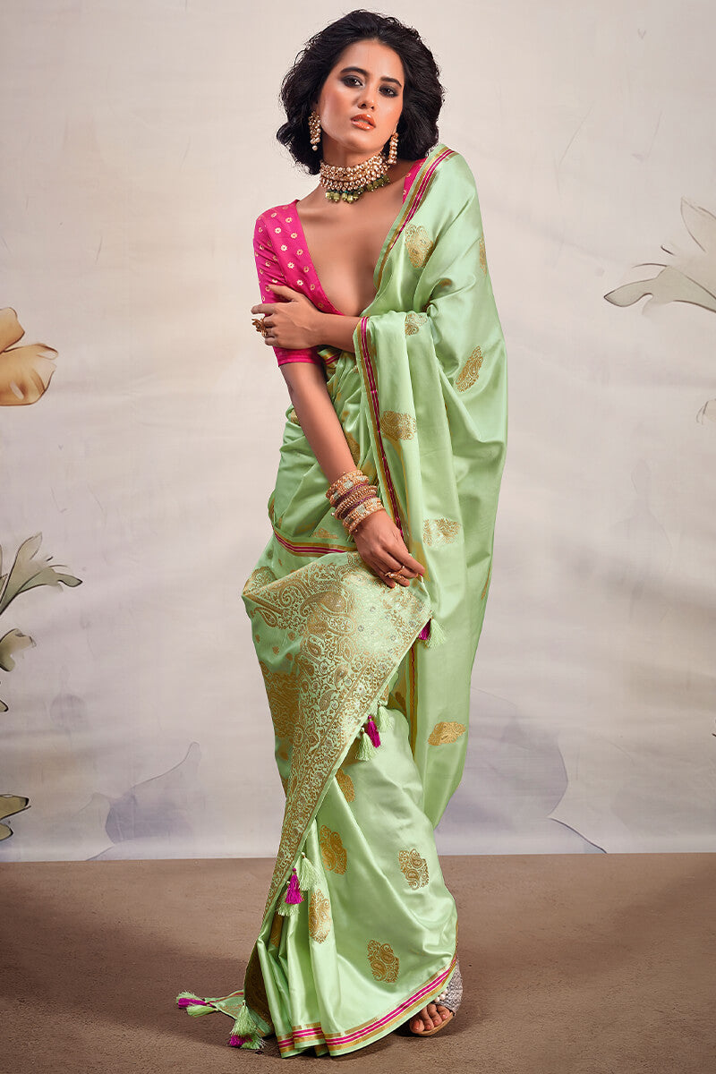 Pixie Green Banarasi Satin Silk Saree