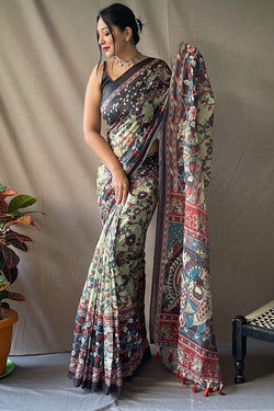 Pixie Green Kalamkari Printed Cotton Saree